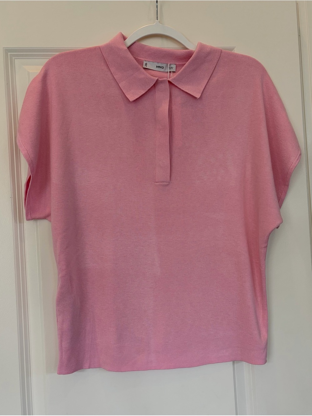 Mango Pink Collar Knit Short Sleeve Top